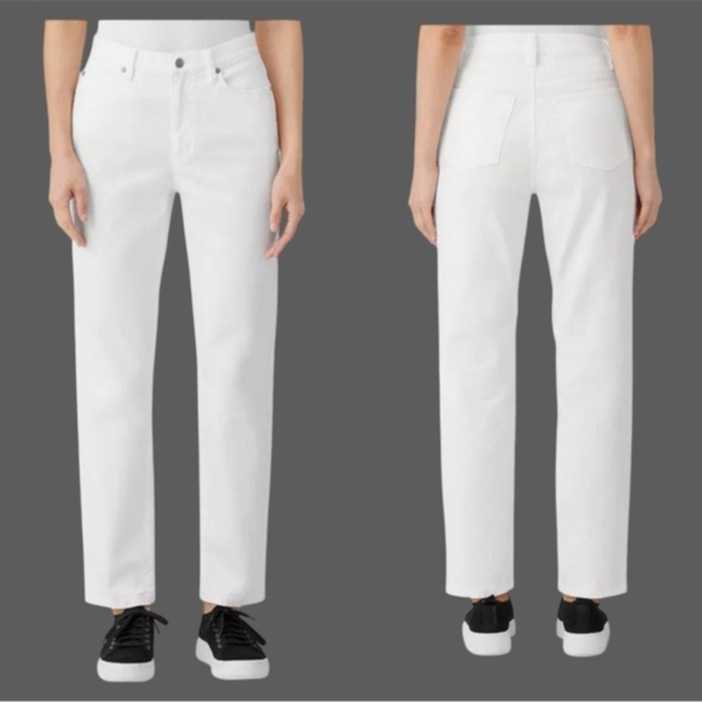 Eileen Fisher High Waist Slim Leg Jeans in White Made in‎ Portugal